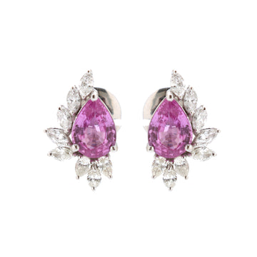 Pink Sapphire and Diamond Cluster Earrings Gold – Pear Shape Studs