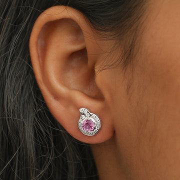 Pink Sapphire Diamond Halo Stud Earrings Gold | Jewels Park
