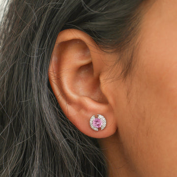 Pink Sapphire & Diamond Swirl Stud Earrings Gold | Fine Jewelry | Jewels Park