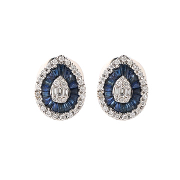 Blue Sapphire & Diamond Teardrop Stud Earrings in 14K 18K Gold