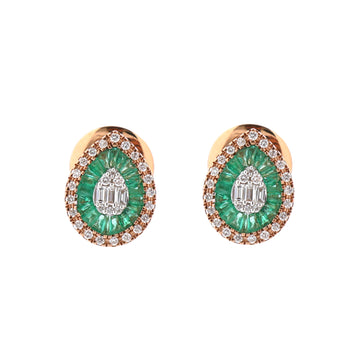 Emerald & Diamond Teardrop Stud Earrings in 14K 18K Gold