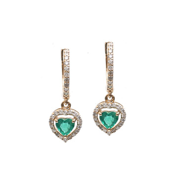 Emerald Heart and Diamond Mini Huggies Earrings