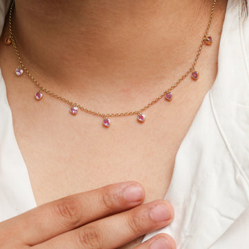 Pink Sapphire Heart Bezel Set Necklace