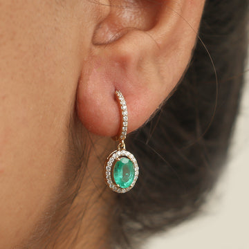 Emerald Oval Diamond Halo Mini Earrings