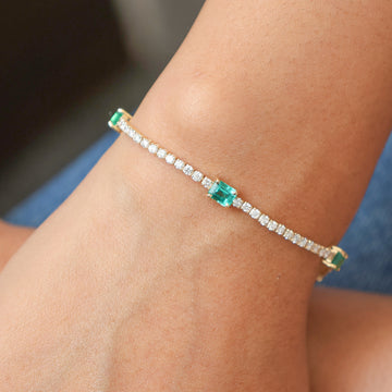 Emerald & Diamond Tennis Bracelet Gold – Emerald Cut Emerald Diamond Bracelet Gold