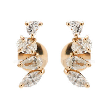 Heart Natural Diamond Climber Earrings Gold