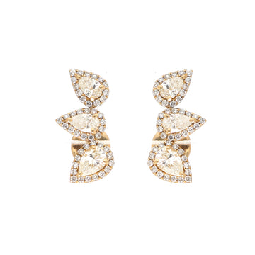 Pear Natural Diamond Halo Climber Earrings Gold