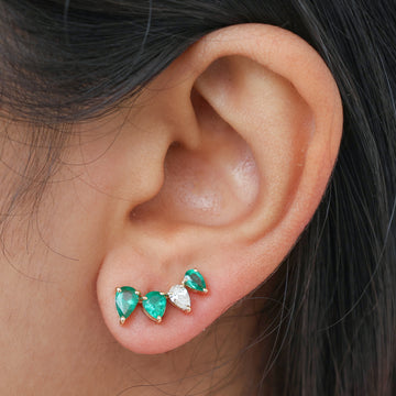 Emerald & Diamond Climber Earrings Gold – Modern Emerald Earrings Gold