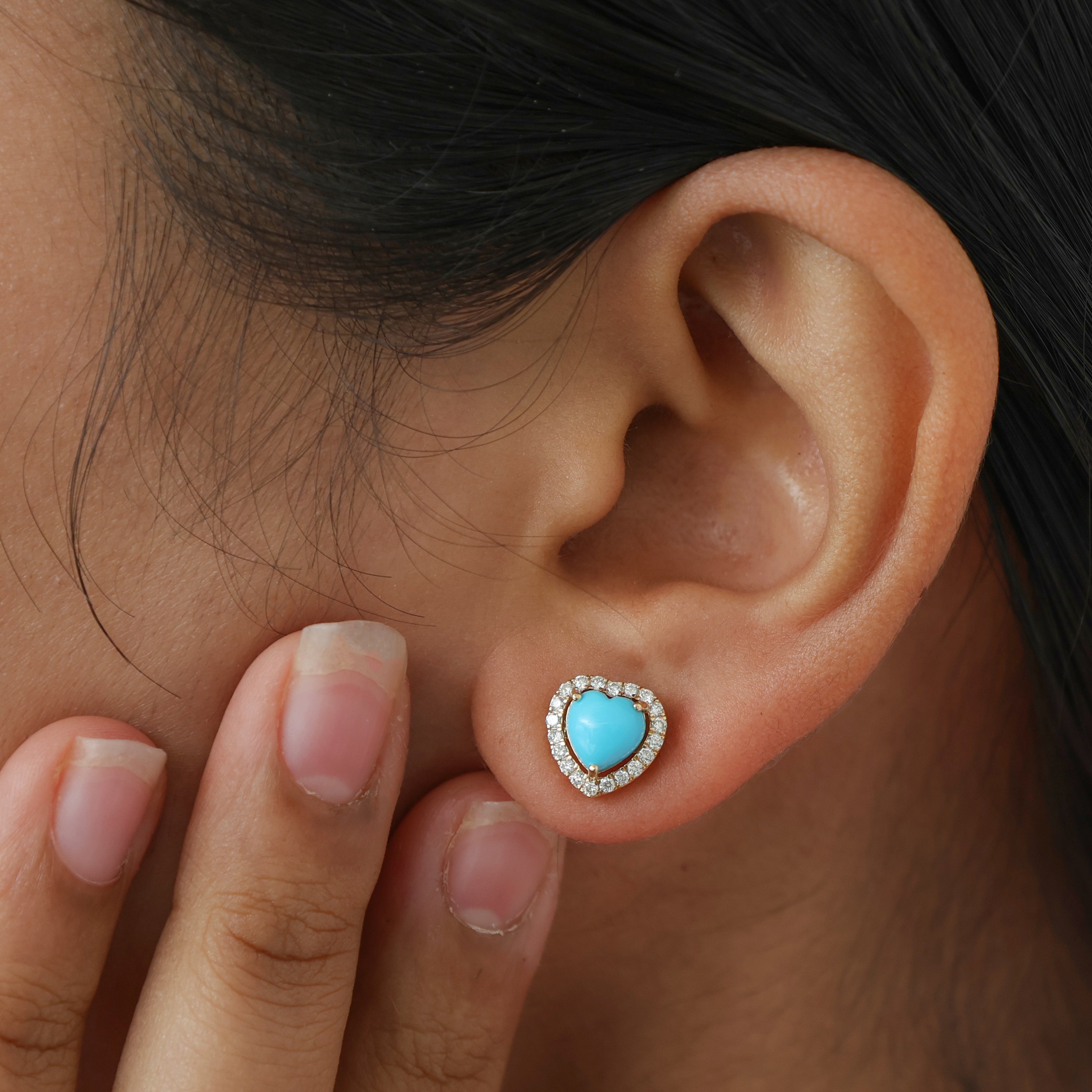 【PREEK】rough heart turquoise earrings Turquoise Heart Diamond Earrings – Gold Studs 【PREEK】rough heart