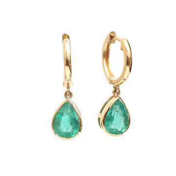 Emerald Bezel Set Pear Mini Earrings