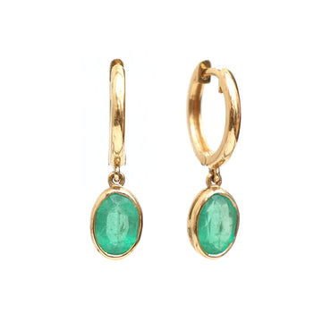 Emerald Oval Bezel Set Mini Earrings