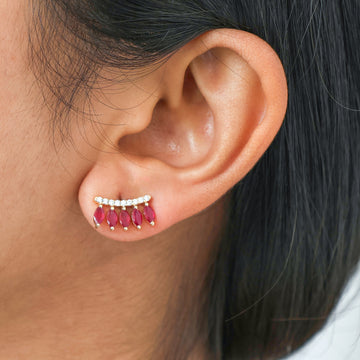 Ruby Marquise & Diamond Climber Earrings Gold | Jewels Park