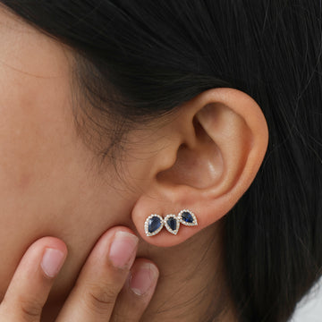 Blue Sapphire & Diamond Climber Earrings Gold – Halo Ear Crawlers