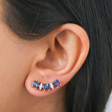 Blue Sapphire & Diamond Climber Earrings Gold | Jewels Park