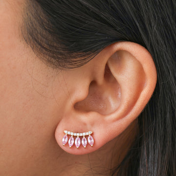 Pink Sapphire & Diamond Climber Earrings Gold – Modern Ear Crawlers