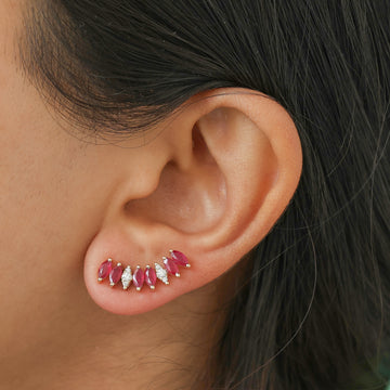 Ruby Diamond Climber Earrings Gold – Marquise Ruby Ear Crawlers