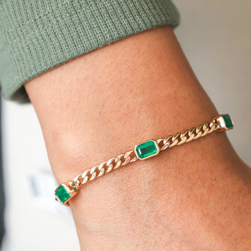 Emerald Gold Bracelet – Solid Gold Cuban Chain with Emerald Cuts