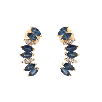 Blue Sapphire & Diamond Climber Earrings Gold | Jewels Park