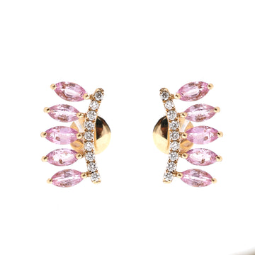 Pink Sapphire & Diamond Climber Earrings Gold – Modern Ear Crawlers