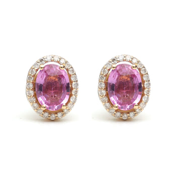 Pink Sapphire Oval Prong Set Diamond Studs