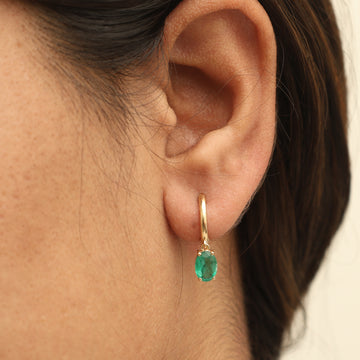 Emerald Oval Prong Set Mini Earrings
