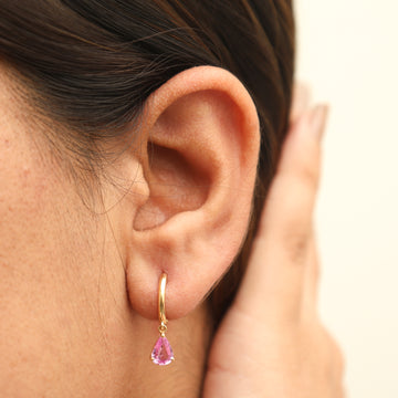 Pink Sapphire Pear Prong Set Mini Earrings