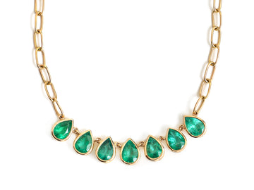 Emerald Pear Bezel Set Paperclip Chain Necklace