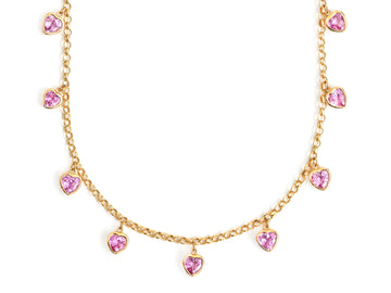 Pink Sapphire Heart Bezel Set Necklace