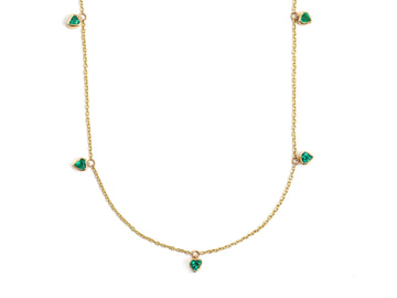 Emerald Bezel Set Heart Shape Chain Necklace