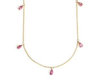 Pink Sapphire Bezel Set Pear Shape Chain Necklace