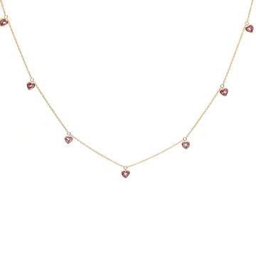 Pink Sapphire Bezel Set Heart Shape Chain Necklace