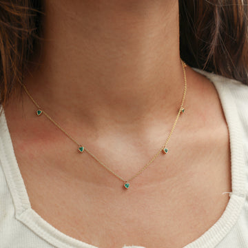 Emerald Bezel Set Heart Shape Chain Necklace