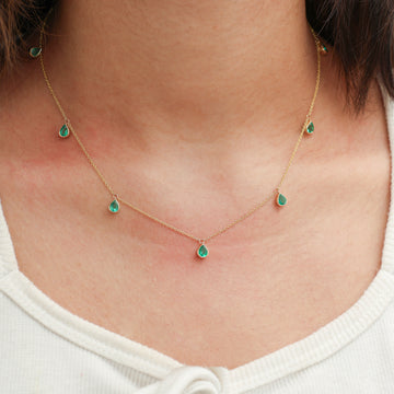 Emerald Bezel Set Pear Shape Chain Necklace