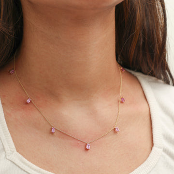 Pink Sapphire Emerald Cut Chain Necklace