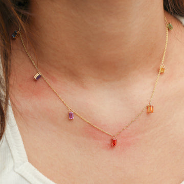 Rainbow Sapphire Emerald Cut Chain Necklace