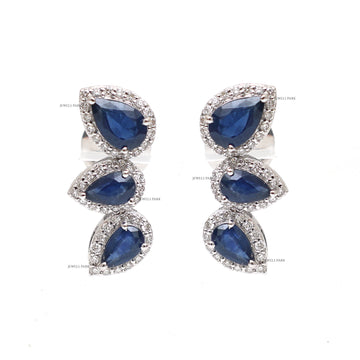 Blue Sapphire & Diamond Climber Earrings Gold – Halo Ear Crawlers