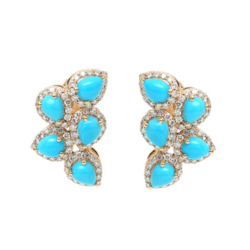 Turquoise Pear Cluster Diamond Earrings Gold – Elegant Statement Studs by Jewels Park