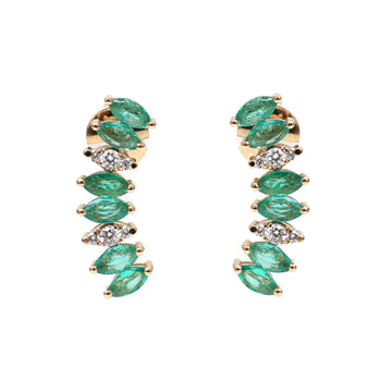 Emerald Ear Climbers Gold – Natural Marquise Emerald & Diamond Earrings – Elegant Statement Jewelry