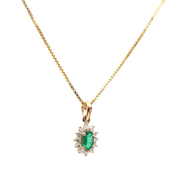 Emerald and Diamond Halo Pendant Necklace Gold – Oval Cut Green Emerald Charm