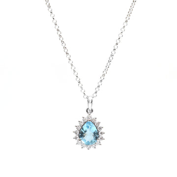Pear Aquamarine Diamond Halo Pendant Necklace Gold