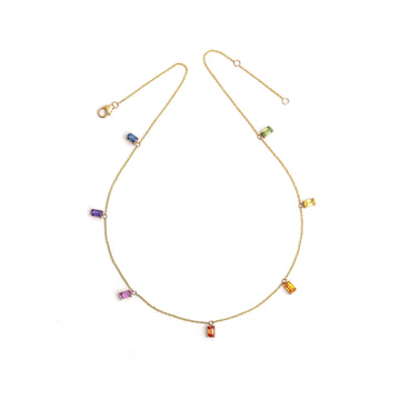 Rainbow Sapphire Emerald Cut Chain Necklace