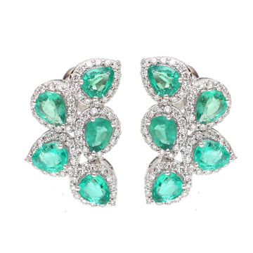 Emerald Pear Cluster Diamond Earrings Gold – Jewels Park