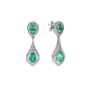 Emerald & Diamond Dangler Earrings Gold