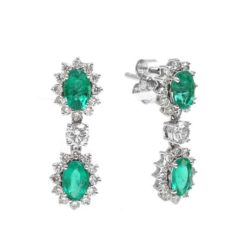 Oval Emerald & Diamond Drop Earrings Gold