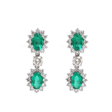 Oval Emerald & Diamond Drop Earrings Gold