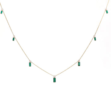 Emerald Bar Set Baguette Shape Chain Necklace