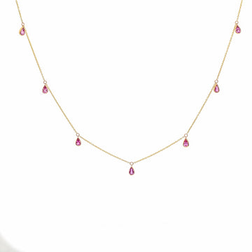 Pink Sapphire Bezel Set Pear Shape Chain Necklace