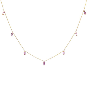 Pink Sapphire Bar Set Baguette Shape Chain Necklace