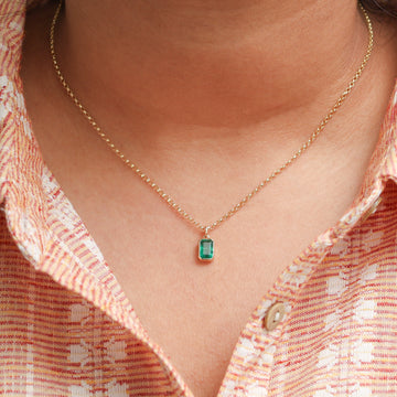 Emerald Octagon Bezel Set Necklace