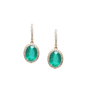Emerald Oval Diamond Earrings